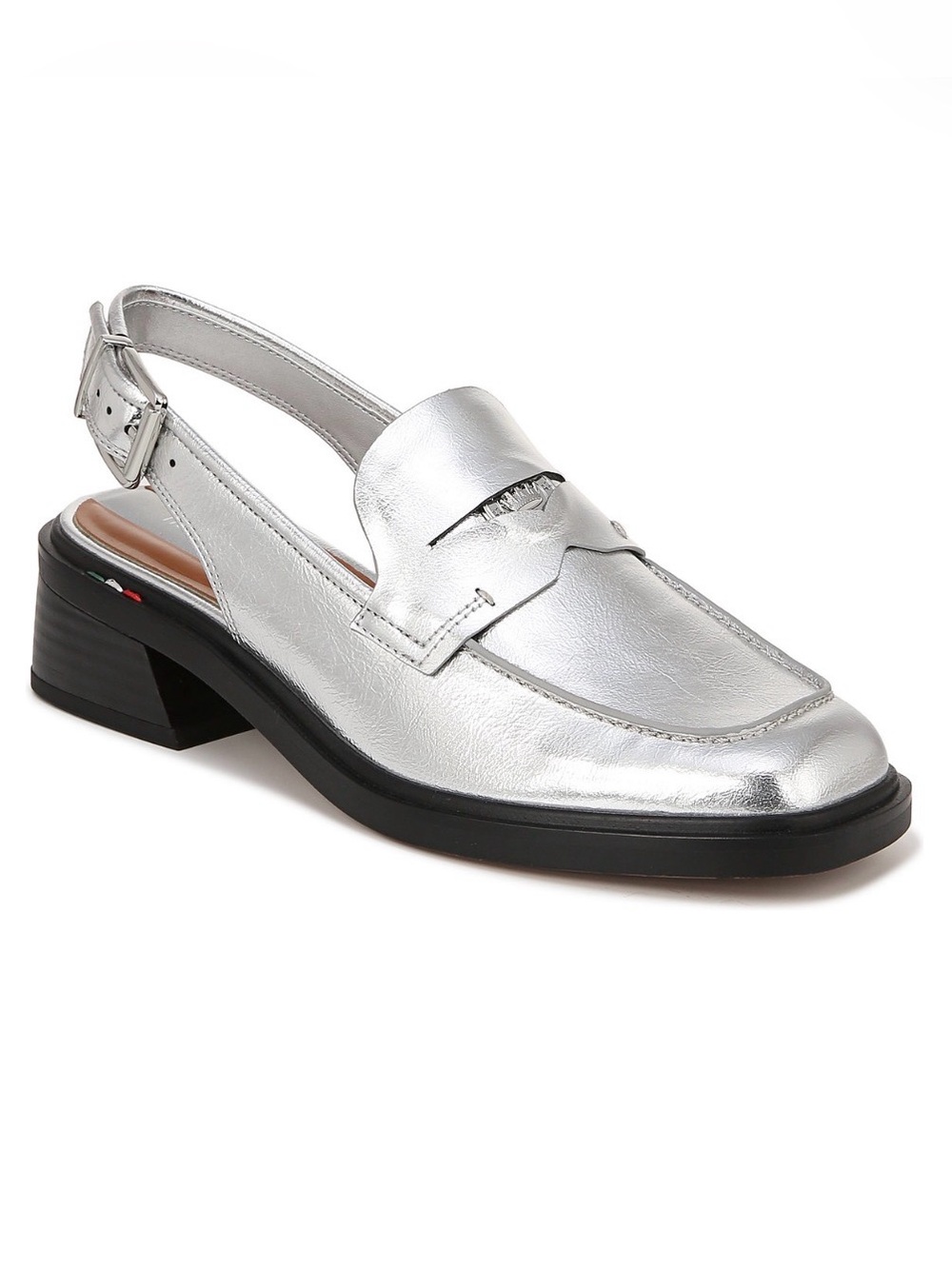 Franco Sarto Womens Giada Slingback Low Heel Loafers Metallic Silver Sz 9 Buckle